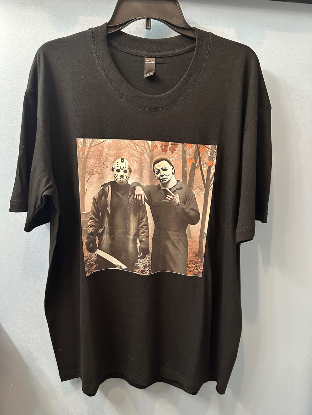 Jason Voorhes Michael Myers T-shirt sz XL Funny Halloween Horror Movie New Rock